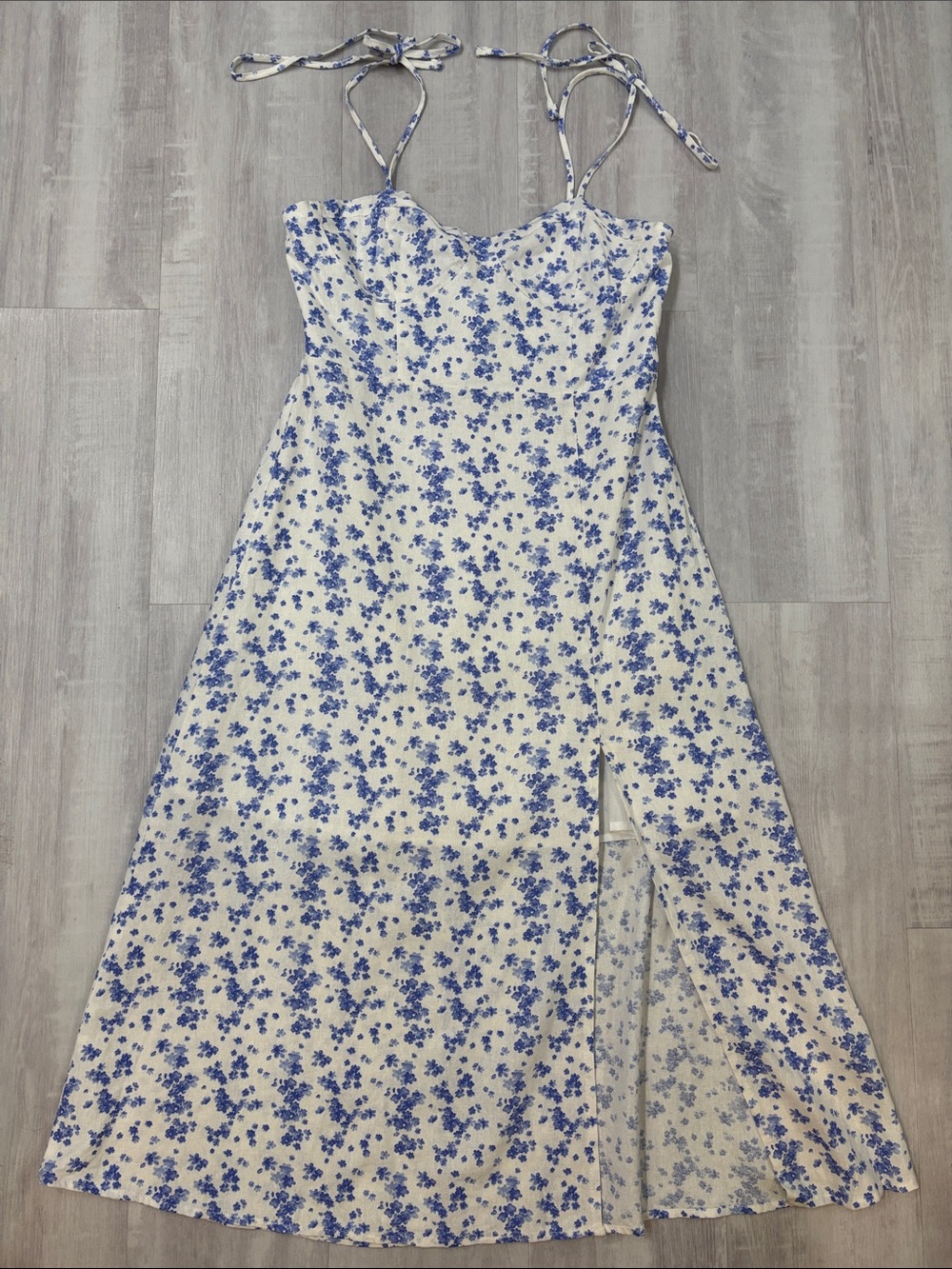 Forever 21 White and Blue Floral Midi Dress Side Slit Medium NWT